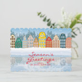 Multicolore kerststad feestdagenkaart (Staand voorkant)