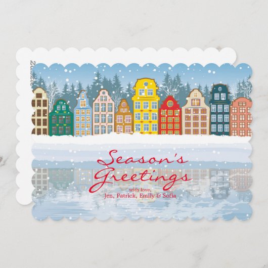 Multicolore kerststad feestdagenkaart (Voorkant / Achterkant)