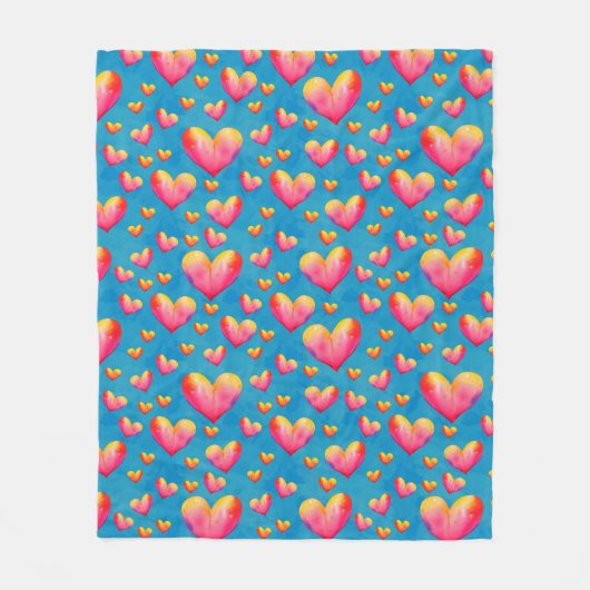 Multicolore Waterverf Hearts Fleece Blanket (Voorkant)