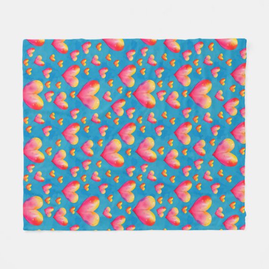 Multicolore Waterverf Hearts Fleece Blanket (Voorkant (Horizontaal))