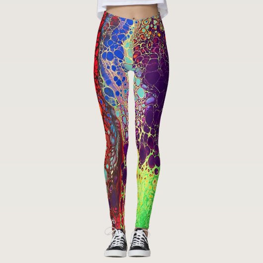 MULTICOLORED ABSTRACTE MARBLKING WEB LACING LEGGINGS (Voorkant)
