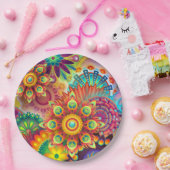 Multicolored Art Deco-ventilatorvormen Papieren Bordje (Feest)