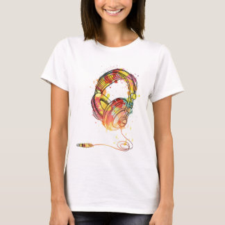 Multicolored bedrade hoofdtelefoons t-shirt