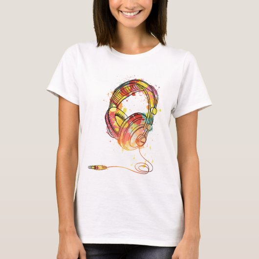 Multicolored bedrade hoofdtelefoons t-shirt (Voorkant)