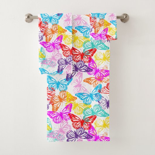 Multicolored Butterflies Pattern Bad Handdoek (Insitu)