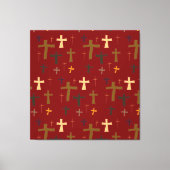 Multicolored Christian Crosses Art on Red  Canvas Afdruk (Voorkant)