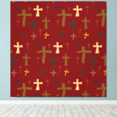 Multicolored Christian Crosses Art on Red  Canvas Afdruk (Insitu (Houten vloer))