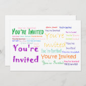 Multicolored de Uitnodiging van de Partij van "u w (Voorkant / Achterkant)