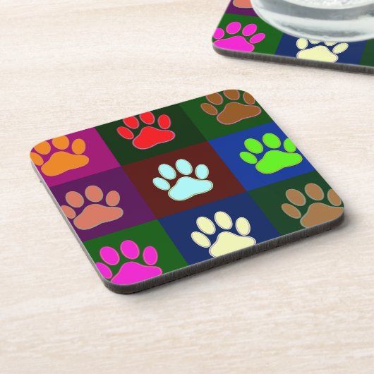 Multicolored Dog Paw Print Pattern Bier Onderzetter (Linkerzijde)