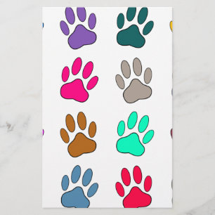 Multicolored Dog Paw Print Pattern Briefpapier