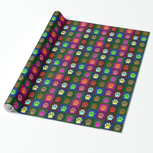 Multicolored Dog Paw Print Pattern Cadeaupapier (Uitgerold)
