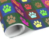 Multicolored Dog Paw Print Pattern Cadeaupapier (Rol Hoek)