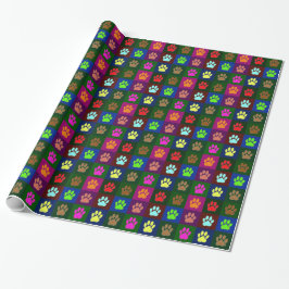 Multicolored Dog Paw Print Pattern Cadeaupapier