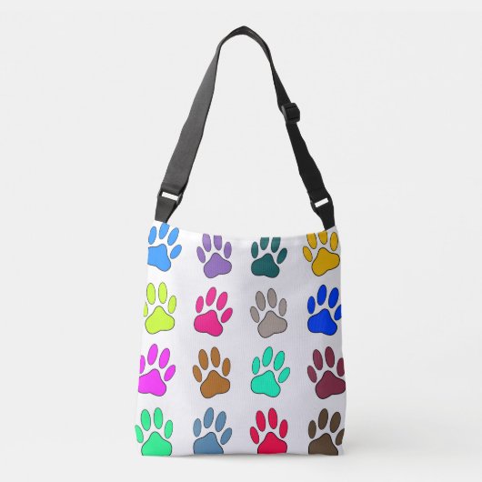 Multicolored Dog Paw Print Pattern Crossbody Tas (Voorkant)