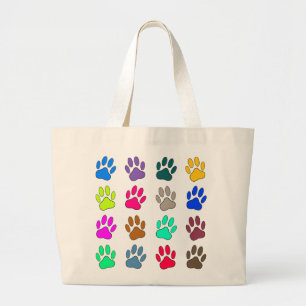 Multicolored Dog Paw Print Pattern Grote Tote Bag
