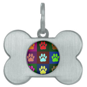 Multicolored Dog Paw Print Pattern Huisdieren Naamplaatje