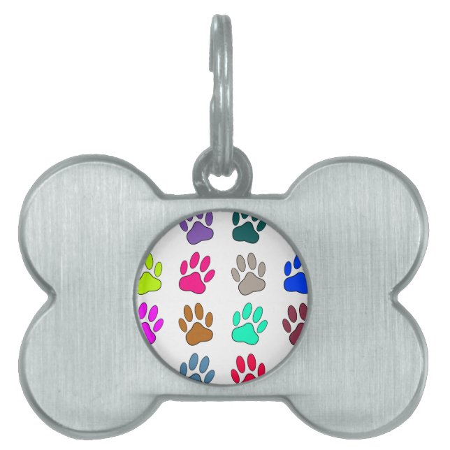 Multicolored Dog Paw Print Pattern Huisdieren Naamplaatje (voorkant)