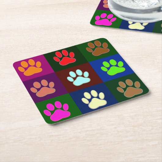 Multicolored Dog Paw Print Pattern Kartonnen Onderzetters (Schuin)