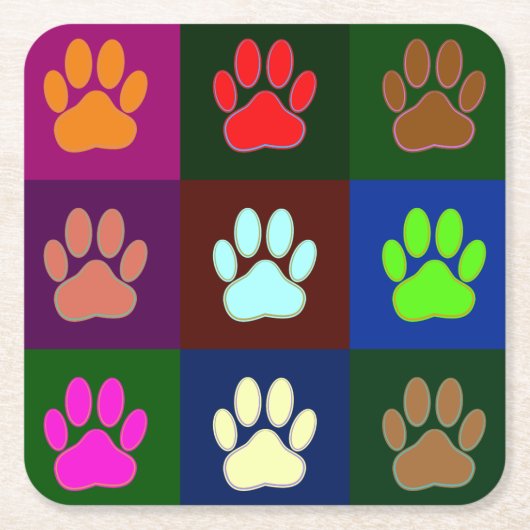 Multicolored Dog Paw Print Pattern Kartonnen Onderzetters (Voorkant)