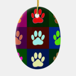 Multicolored Dog Paw Print Pattern Keramisch Ornament