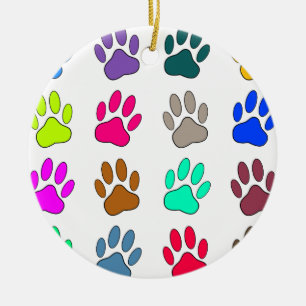 Multicolored Dog Paw Print Pattern Keramisch Ornament