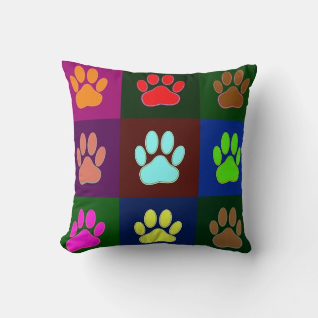 Multicolored Dog Paw Print Pattern Kussen (Voorkant)