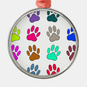 Multicolored Dog Paw Print Pattern Metalen Ornament