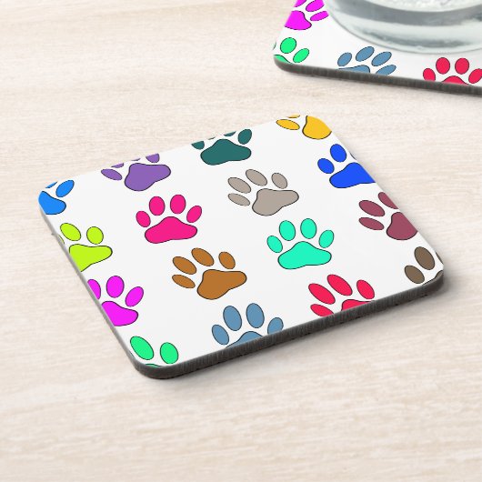 Multicolored Dog Paw Print Pattern Onderzetter (Linkerzijde)
