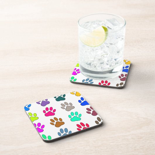 Multicolored Dog Paw Print Pattern Onderzetter (Rechterzijde)