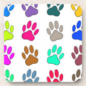 Multicolored Dog Paw Print Pattern Onderzetter (Voorkant)