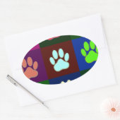 Multicolored Dog Paw Print Pattern Ovale Sticker (Envelop)