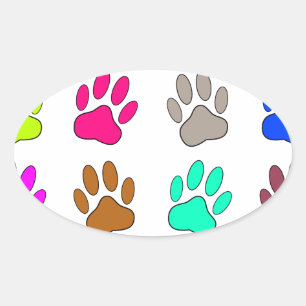 Multicolored Dog Paw Print Pattern Ovale Sticker