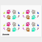Multicolored Dog Paw Print Pattern Ovale Sticker (Vel)