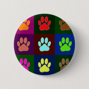 Multicolored Dog Paw Print Pattern Ronde Button 5,7 Cm