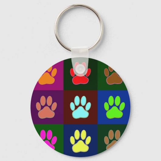 Multicolored Dog Paw Print Pattern Sleutelhanger (Voorkant)