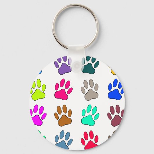 Multicolored Dog Paw Print Pattern Sleutelhanger (Voorkant)