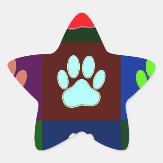 Multicolored Dog Paw Print Pattern Ster Sticker (Voorkant)