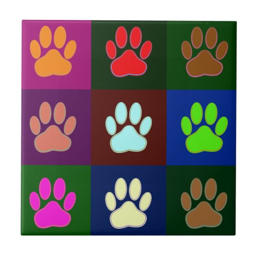 Multicolored Dog Paw Print Pattern Tegeltje (Voorkant)