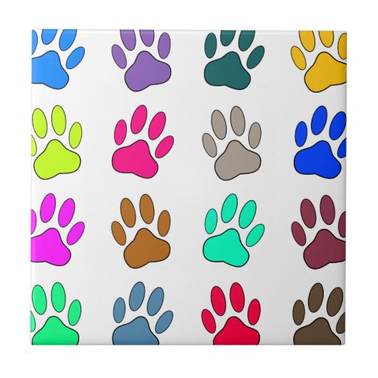 Multicolored Dog Paw Print Pattern Tegeltje (Voorkant)
