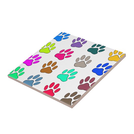 Multicolored Dog Paw Print Pattern Tegeltje (Zijkant)