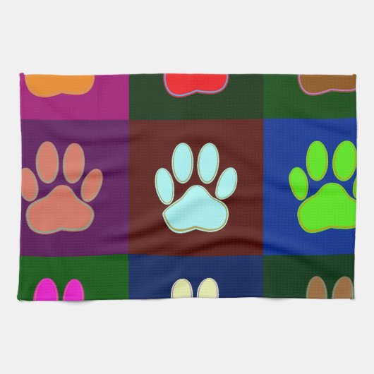 Multicolored Dog Paw Print Pattern Theedoek (Horizontaal)
