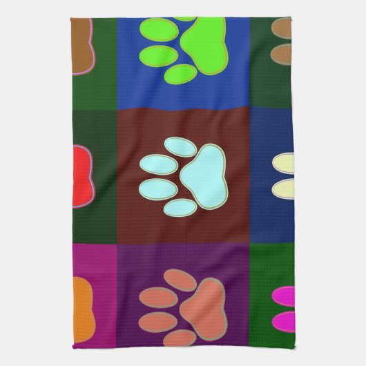 Multicolored Dog Paw Print Pattern Theedoek (Verticaal)