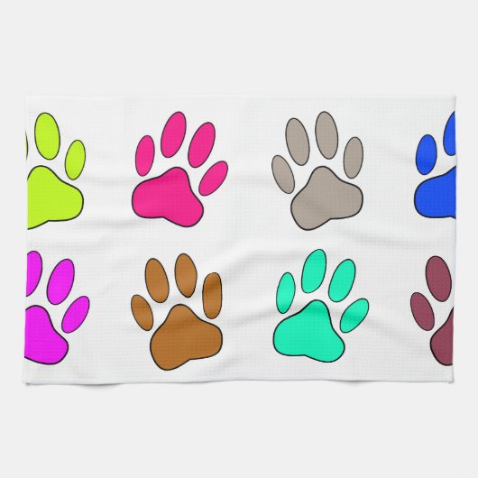 Multicolored Dog Paw Print Pattern Theedoek (Horizontaal)