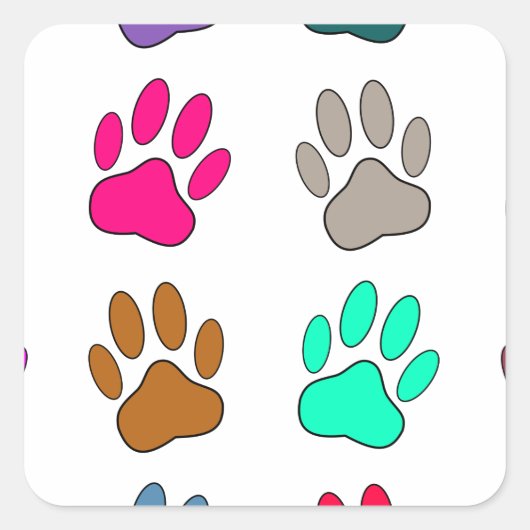 Multicolored Dog Paw Print Pattern Vierkante Sticker (Voorkant)