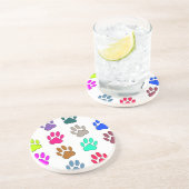 Multicolored Dog Paw Print Pattern Zandsteen Onderzetter (Zijkant)