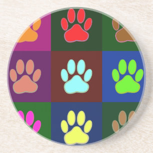 Multicolored Dog Paw Print Pattern Zandsteen Onderzetter