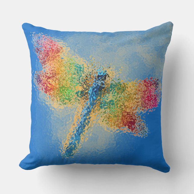 Multicolored Dragonfly Art (blauw) Buitenkussen (Voorkant)