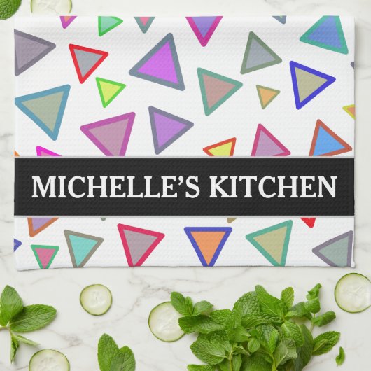 Multicolored driehoekspatroon + aangepaste naam theedoek (Gevouwen)