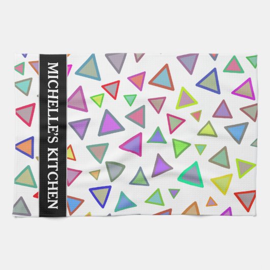 Multicolored driehoekspatroon + aangepaste naam theedoek (Horizontaal)