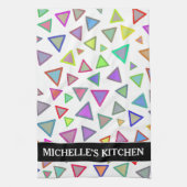 Multicolored driehoekspatroon + aangepaste naam theedoek (Verticaal)
